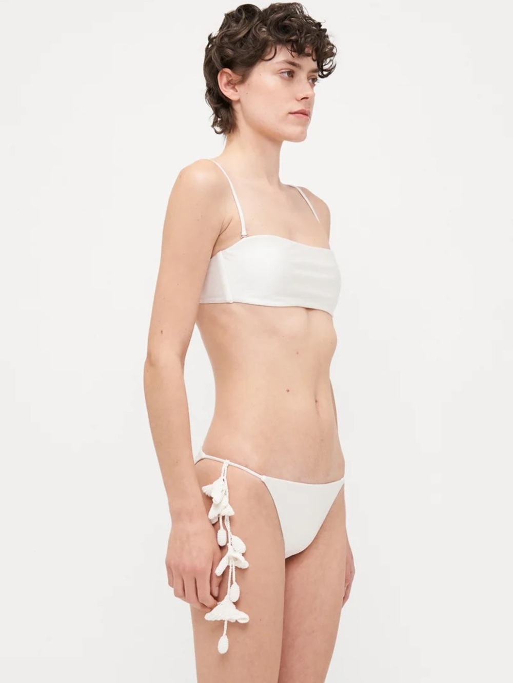 Cult Gaia White Bikini Bottom with side Crochet Tassel